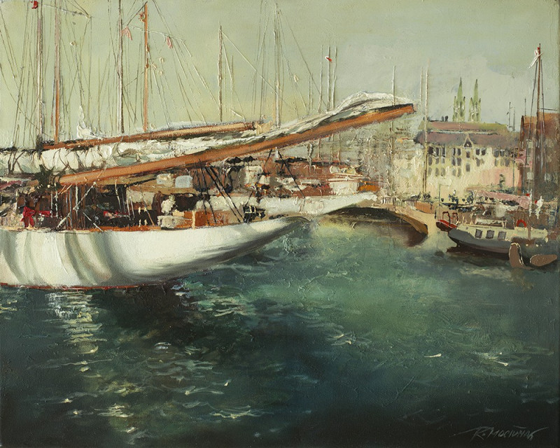 Port reproduction of painting by Rolandas Mociūnas. Marinistic