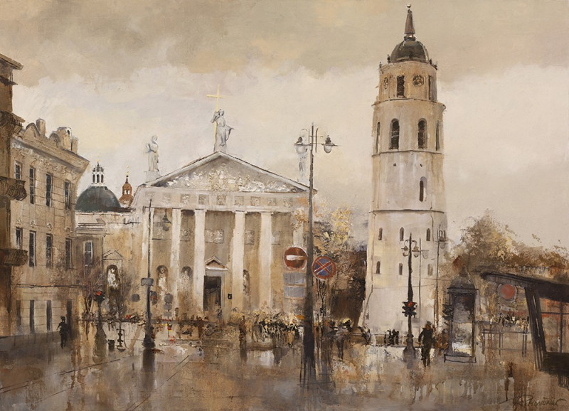 Vilnius After The Rain reproduction of painting by Rolandas Mociūnas. Urbanistic - Cityscape