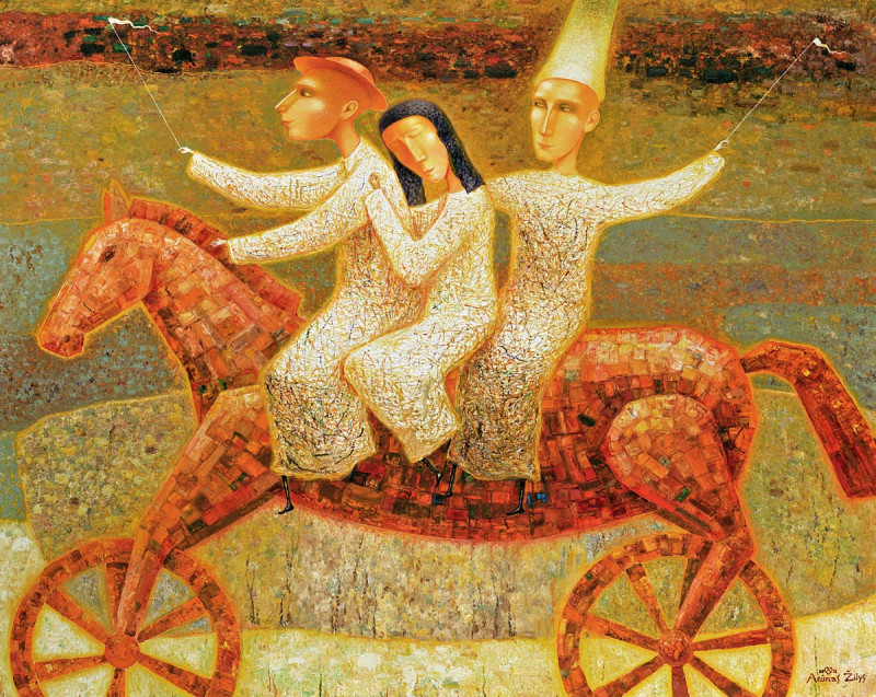 Wheeled Horse reproduction of painting by Arūnas Žilys. Arūnas Žilys artwork prints