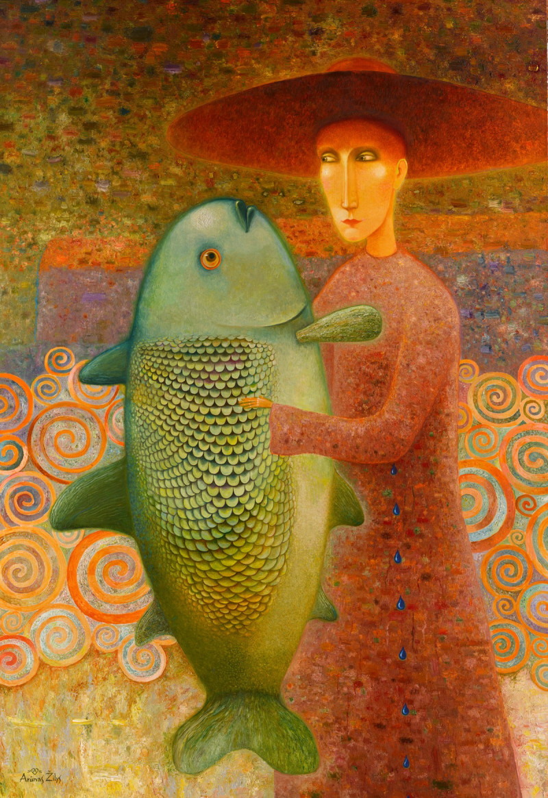 Man With A Fish reproduction of painting by Arūnas Žilys. Arūnas Žilys artwork prints