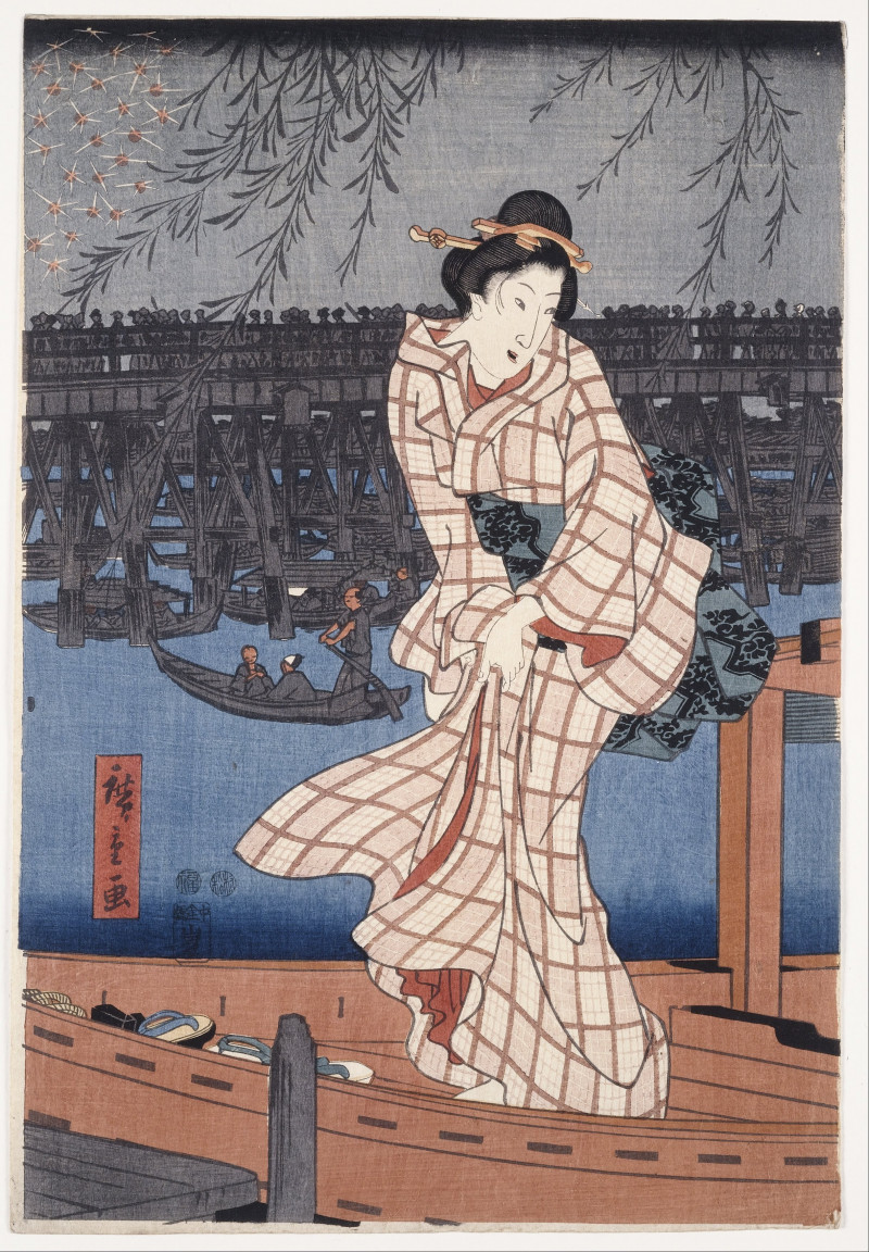 Utagawa Hiroshige reprodukcija Evening On The Sumida River, Klasikiniai kūriniai , paveikslai, reprodukcijos internetu