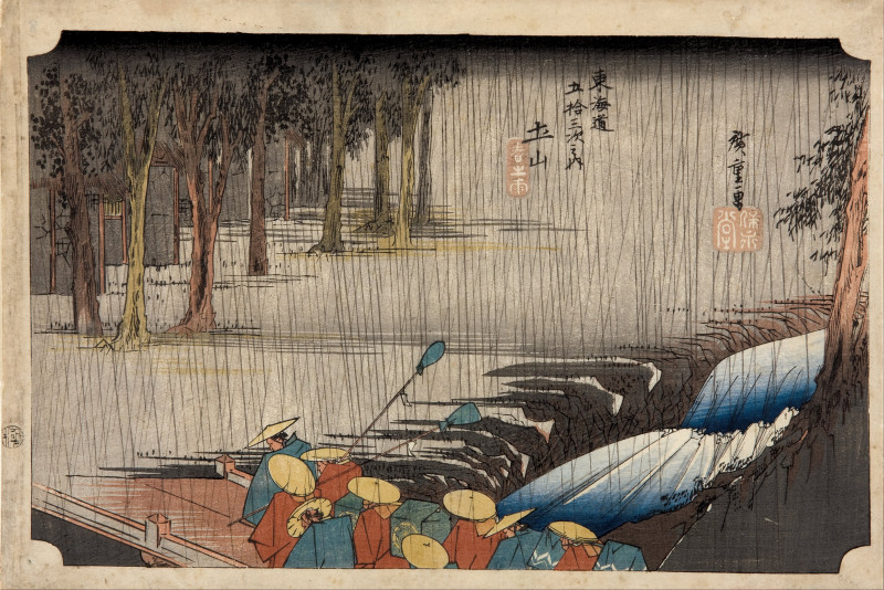 Utagawa Hiroshige reprodukcija Tsuchiyama - Spring Rain, Klasikiniai kūriniai , paveikslai, reprodukcijos internetu