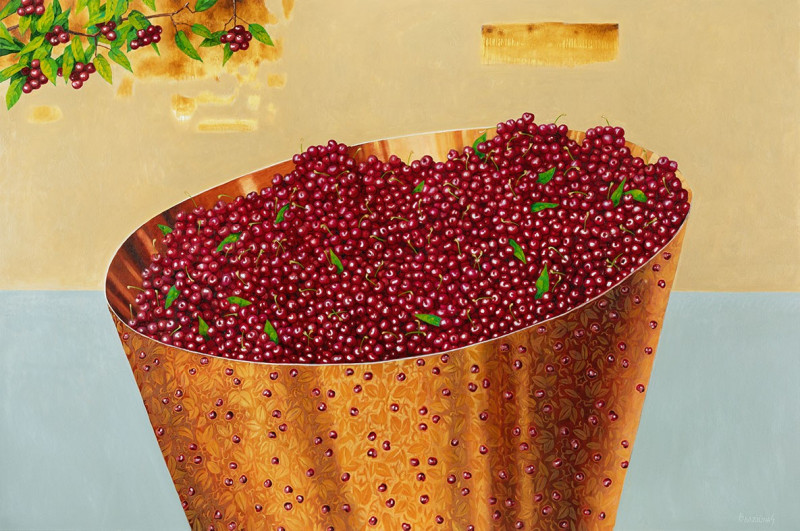 Ripen Cherries reproduction of painting by Artūras Braziūnas. Still-life