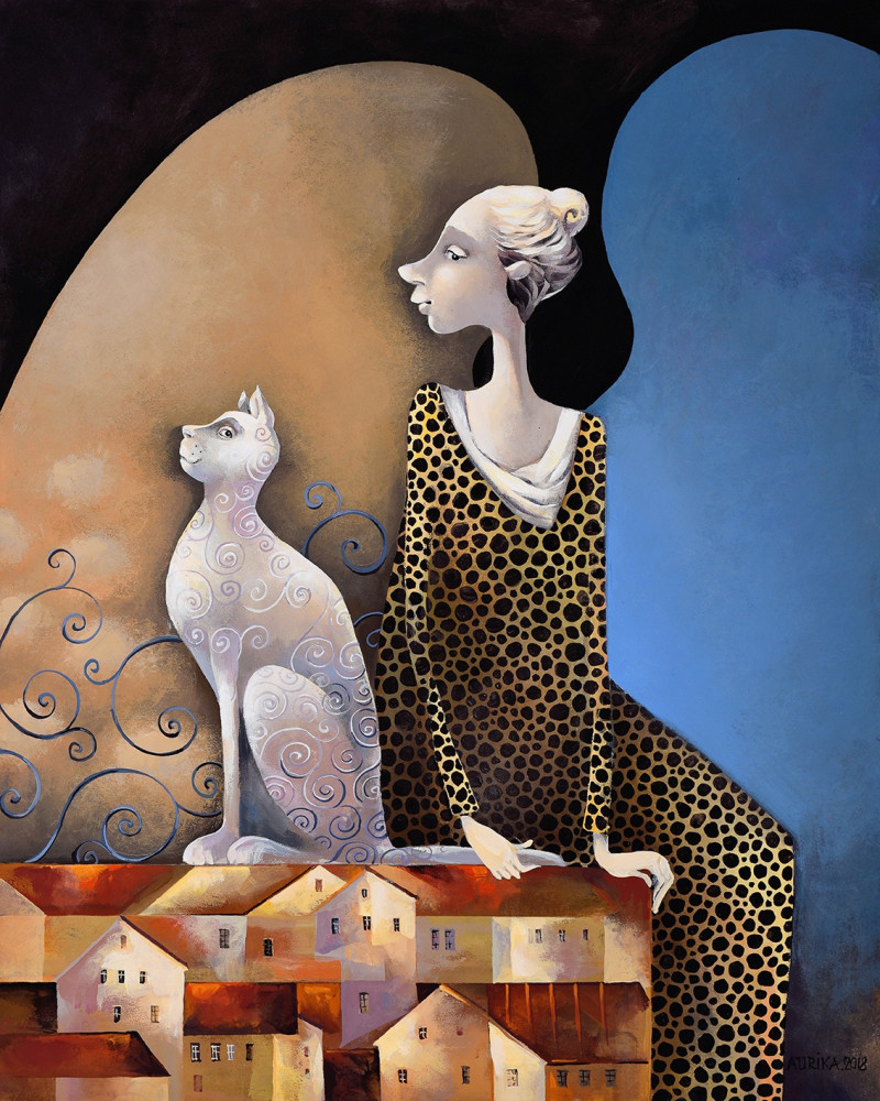 Together Above The City reproduction of painting by Aurika. Aurika Fine Art Prints