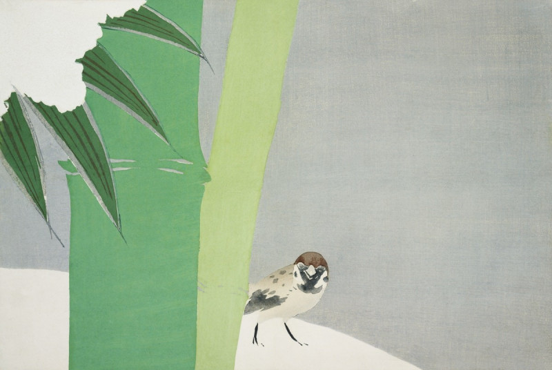 Sparrow from Momoyogusa reproduction of painting by Kamisaka Sekka. Animalistic