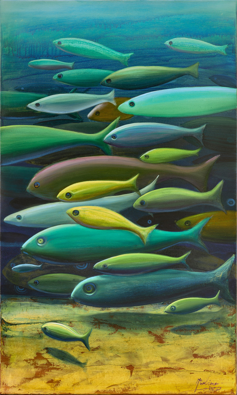 Fishes reproduction of painting by Modestas Malinauskas. Fantastic