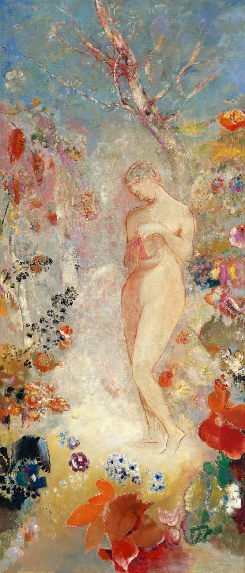 Pandora reproduction of painting by Odilon Redon. Nude