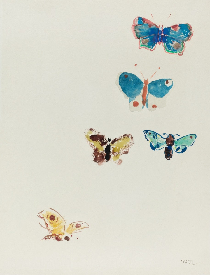 Five Butterflies reproduction of painting by Odilon Redon. Animalistic