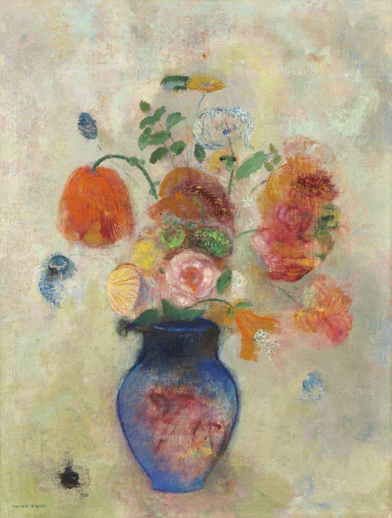 Large Vase with Flowers reproduction of painting by Odilon Redon. Flowers