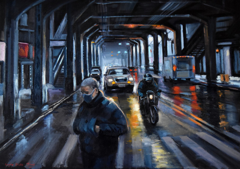 Winter in Brooklyn reproduction of painting by Serghei Ghetiu. Urbanistic - Cityscape