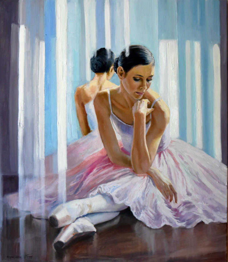 Ballet Dancer in Neon Room reproduction of painting by Serghei Ghetiu. Dance - Music