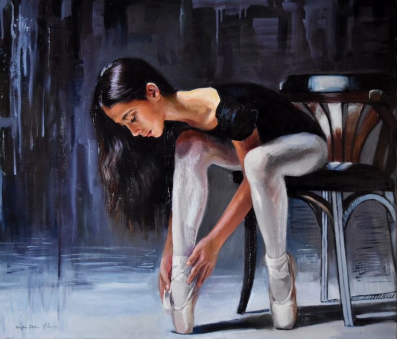 Serene Ballerina Backstage Reflection - Graceful Ballet Artwork