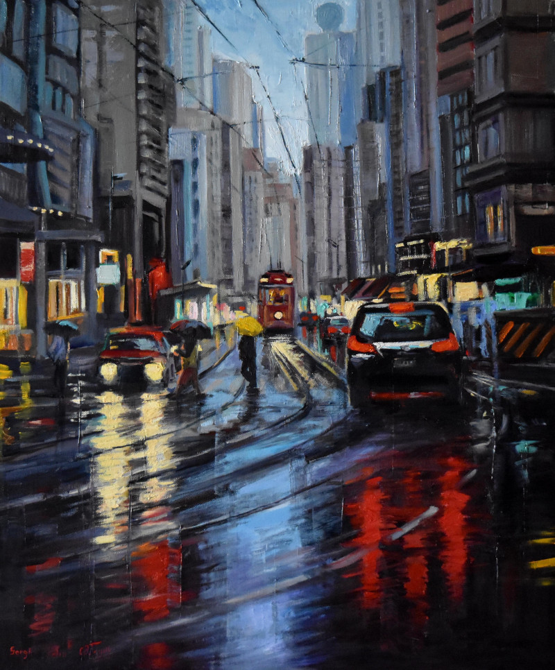 City After the Rain reproduction of painting by Serghei Ghetiu. Urbanistic - Cityscape