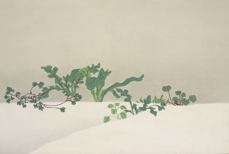 Green plants from Momoyogusa – Flowers of a Hundred Generations (1909) reproduction of painting by Kamisaka Sekka. Flowers