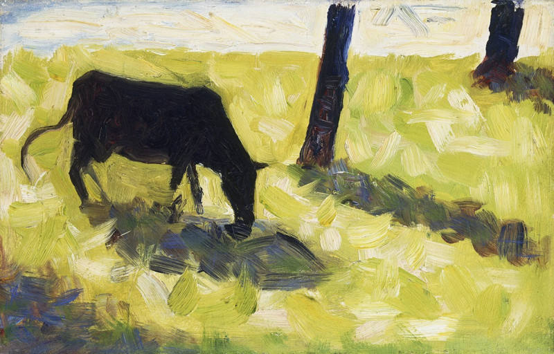 Black Cow in a Meadow (1881) reproduction of painting by Georges Seurat. Classical Paintings