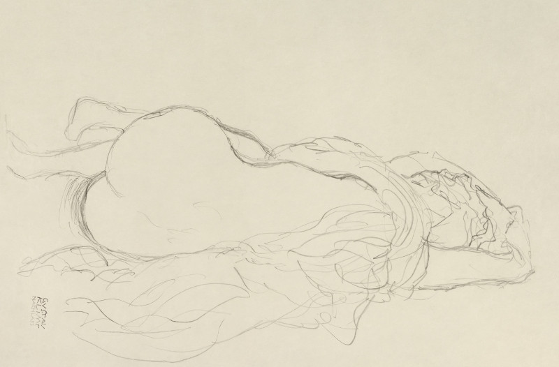 Reclining Nude with Drapery, Back View reproduction of painting by Gustav Klimt. Nude