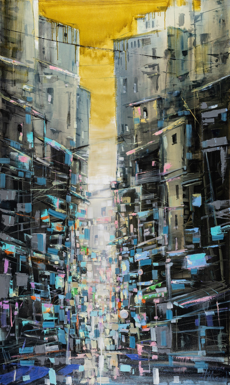 Night City reproduction of painting by Modestas Malinauskas. Urbanistic - Cityscape