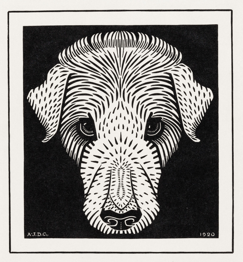 Dog's head (1920) reproduction of painting by Julie de Graag. Animalistic