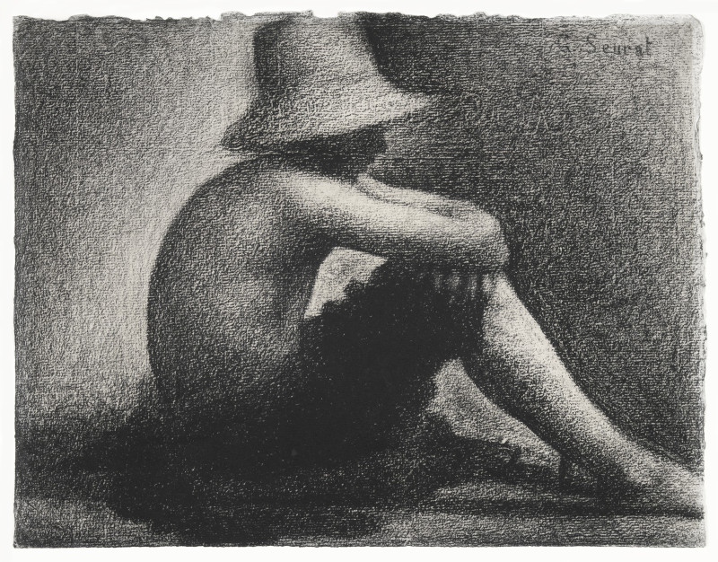 Seated Boy with Straw Hat, study for Bathers at Asnières (ca. 1883–1884) reproduction of painting by Georges Seurat. Classica...