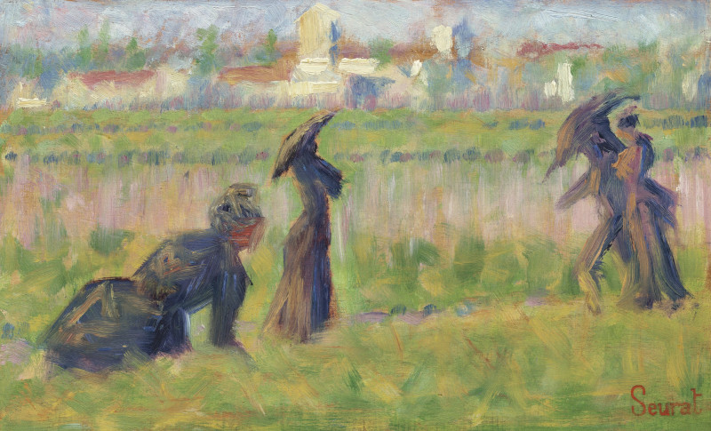 Figures in a Landscape (ca. 1883) reproduction of painting by Georges Seurat. Classical Paintings