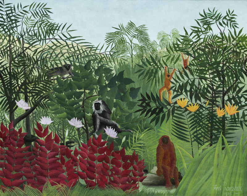 Tropical Forest with Monkeys reproduction of painting by Henri Rousseau. Animalistic