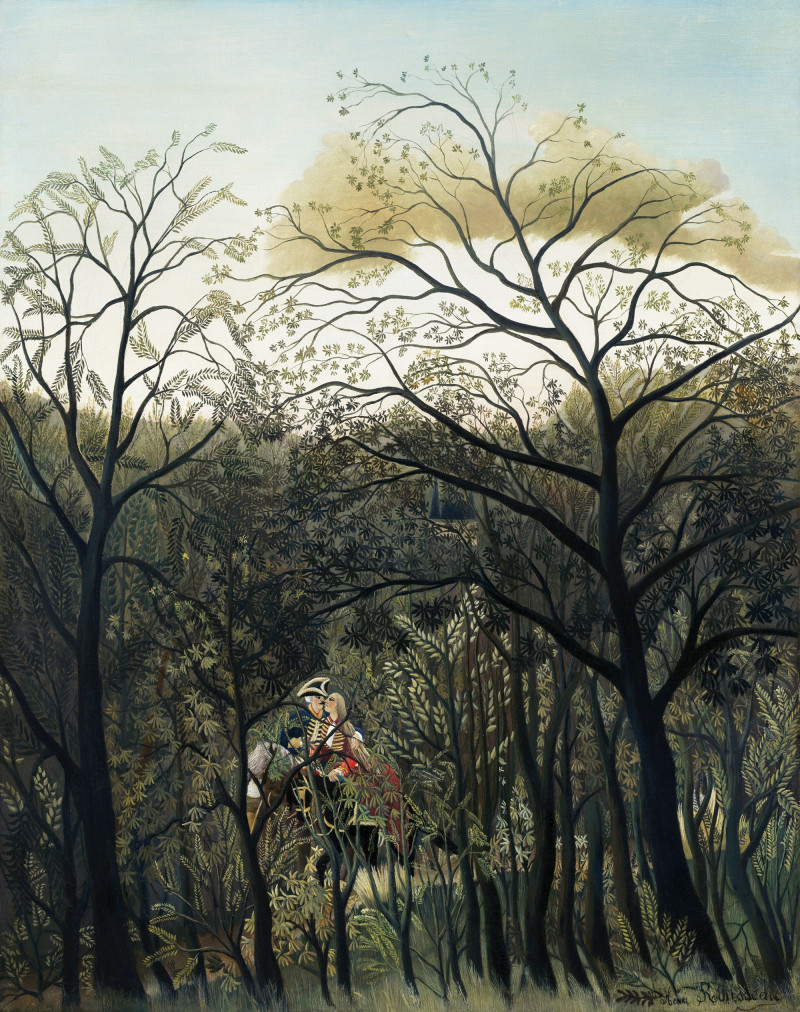 Rendezvous in the Forest reproduction of painting by Henri Rousseau. Landscape