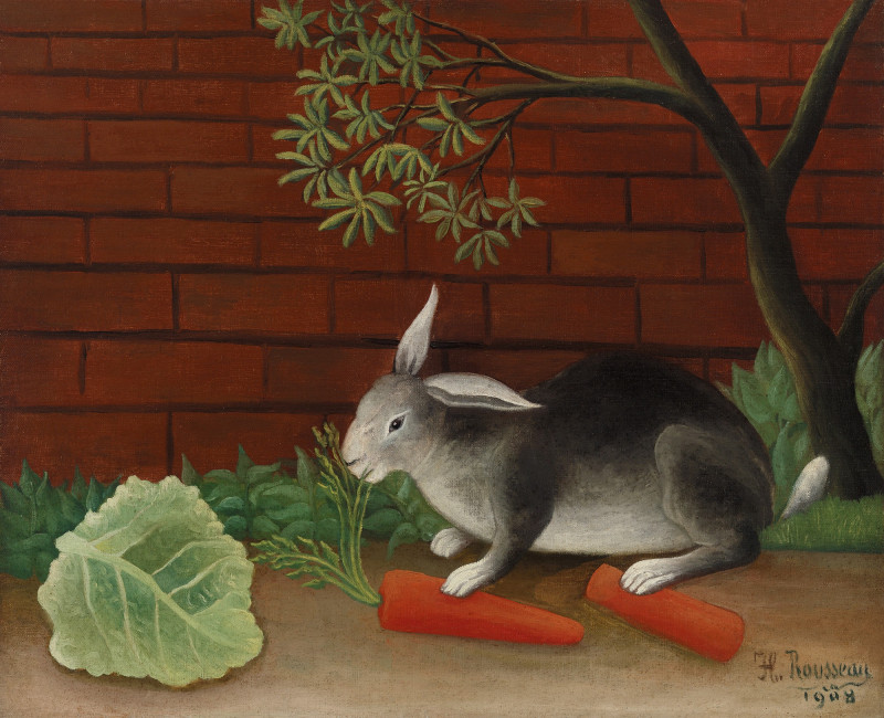 The Rabbit's Meal (Le Repas du lapin) reproduction of painting by Henri Rousseau. Animalistic