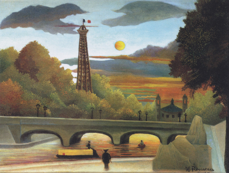 Seine and Eiffel-tower in the sunset reproduction of painting by Henri Rousseau. Urbanistic - Cityscape