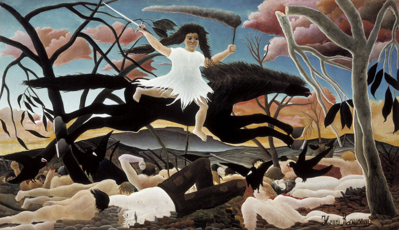 War (La Guerre) reproduction of painting by Henri Rousseau. Animalistic