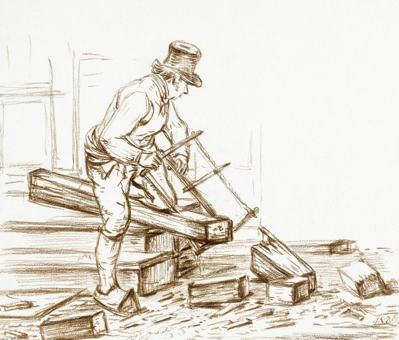 Sawing man (1826) reproduction of painting by Jean Bernard. Classical Paintings