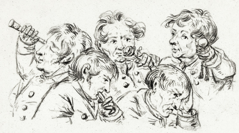 The five senses (1832) reproduction of painting by Jean Bernard. People