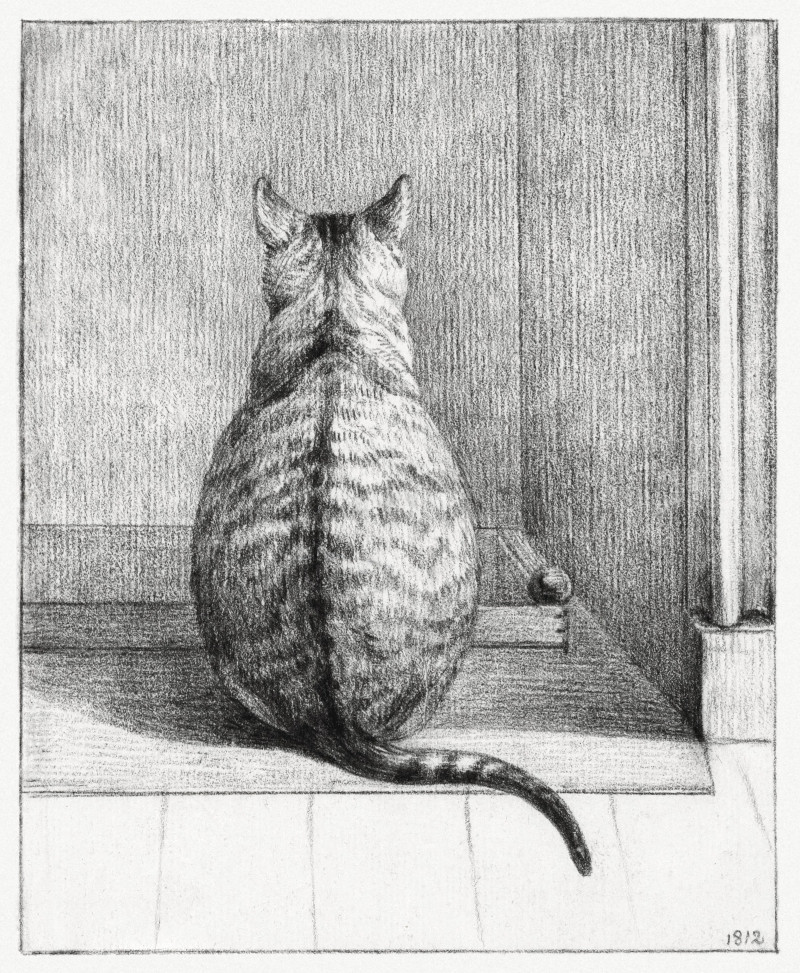 Sitting Cat, From Behind (1812) reproduction of painting by Jean Bernard. Classical Paintings