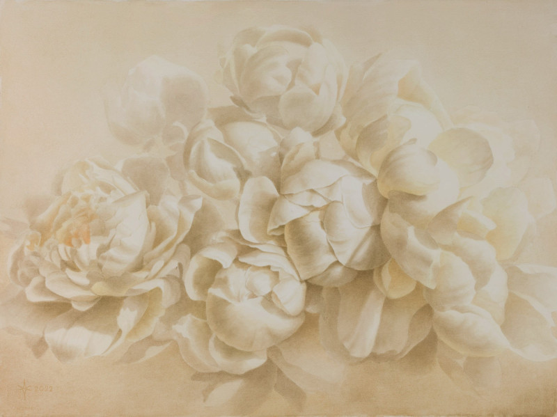 Champagne peonies reproduction of painting by Arūnas Vilkevičius. Flowers