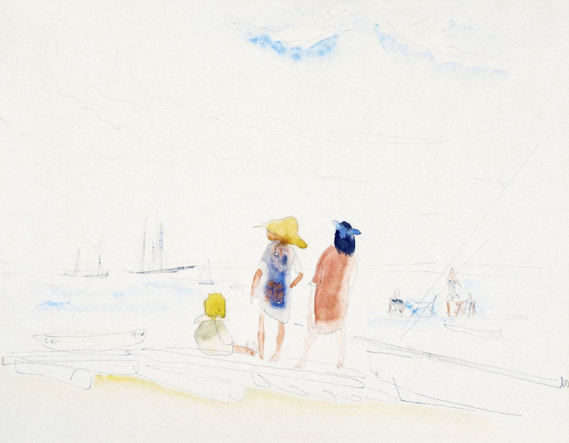 Two Women And Child On Beach reproduction of painting by Charles Demuth. ALL GICLEE PRINTS