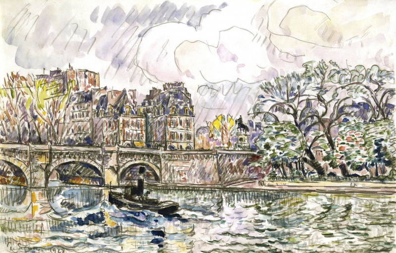 Paris: Le Place Dauphine reproduction of painting by Paul Signac. ALL GICLEE PRINTS