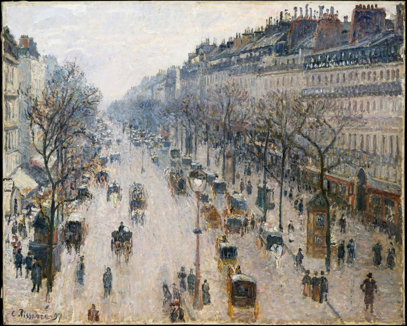 The Boulevard Montmartre On A Winter Morning reproduction of painting by Camille Pissarro. ALL GICLEE PRINTS