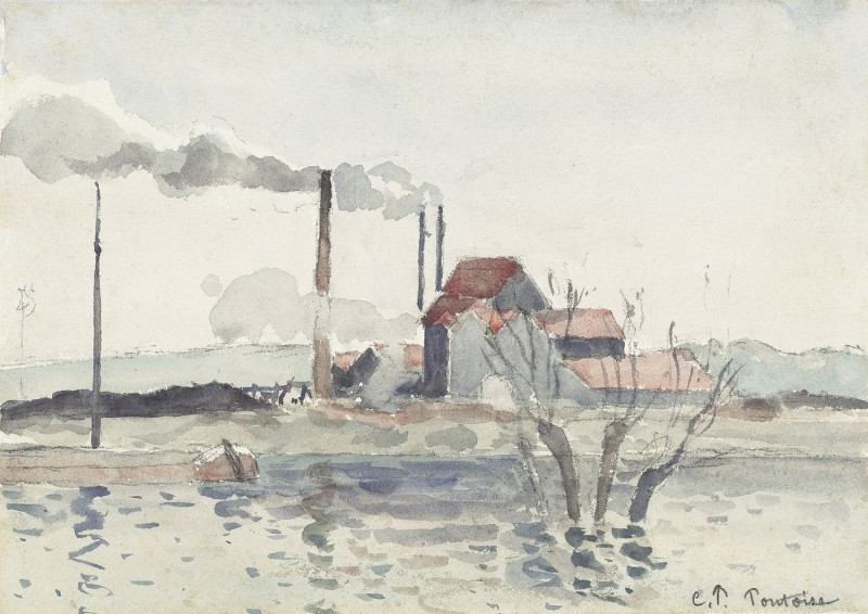 Factory On The Oise At Pontoise reproduction of painting by Camille Pissarro. ALL GICLEE PRINTS