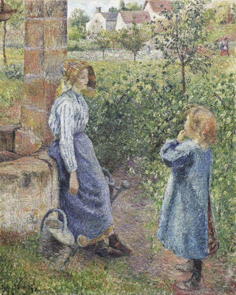 Woman And Child At The Well reproduction of painting by Camille Pissarro. ALL GICLEE PRINTS