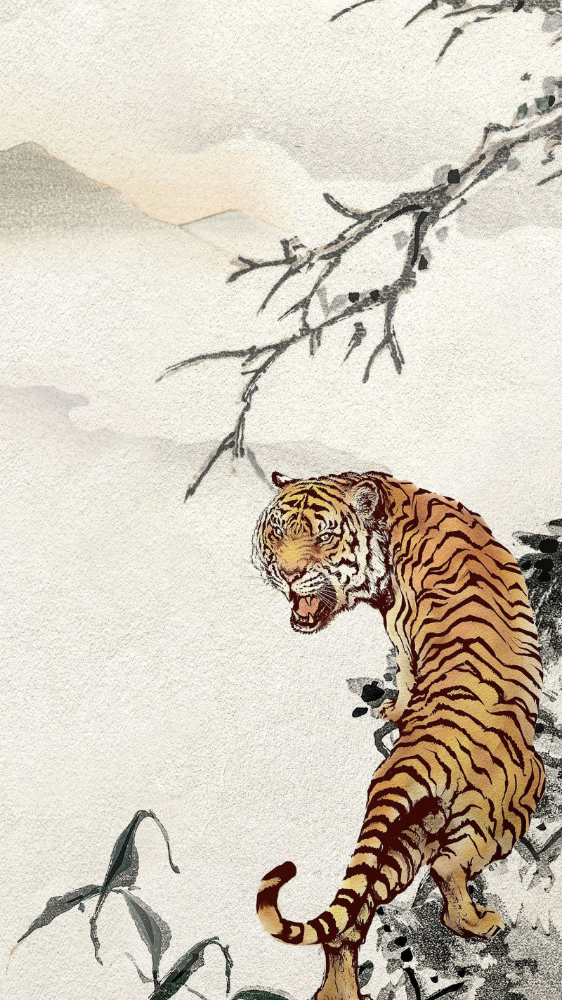 Roaring Tiger reproduction of painting by Ohara Koson. ALL GICLEE PRINTS