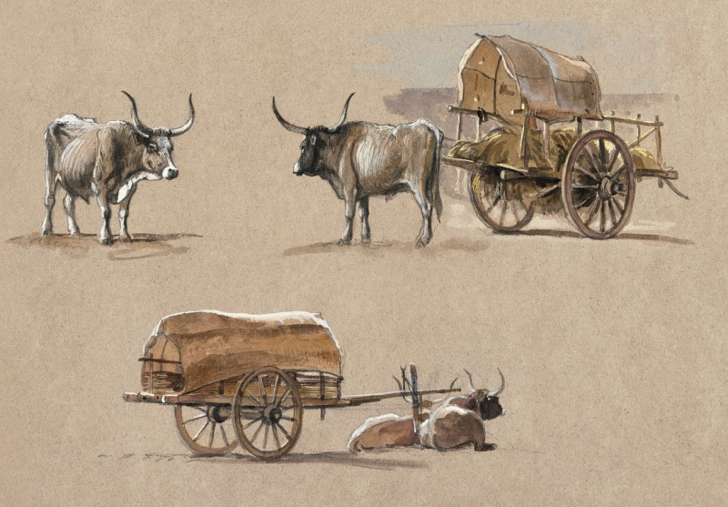 Oxcarts, Italy reproduction of painting by Samuel Colman. ALL GICLEE PRINTS