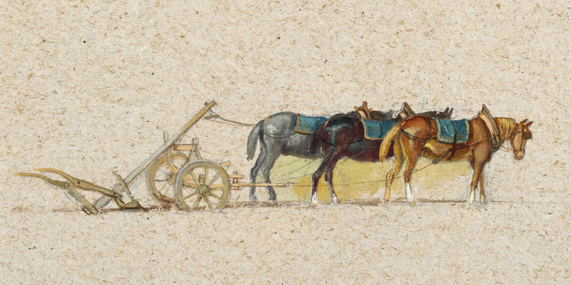 Study Of Three Horses With A Plow, France reproduction of painting by Samuel Colman. ALL GICLEE PRINTS