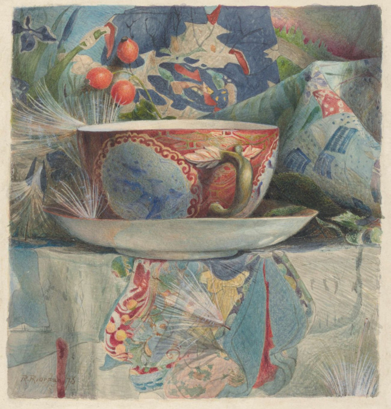 Still Life With Tea Cup reproduction of painting by Samuel Colman. Still-life