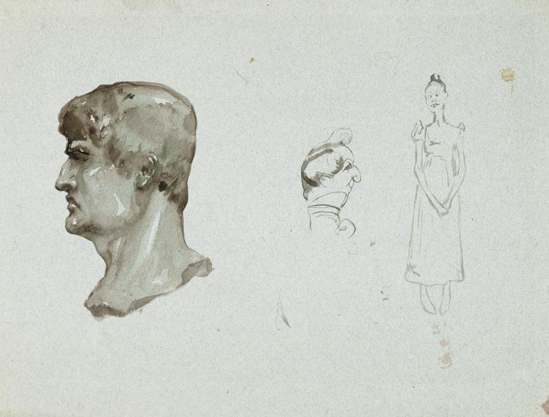 Albert Edelfelt reprodukcija A Roman Head And A Caricature Of A Man And A Woman, VISOS REPRODUKCIJOS , paveikslai, reprodukci...