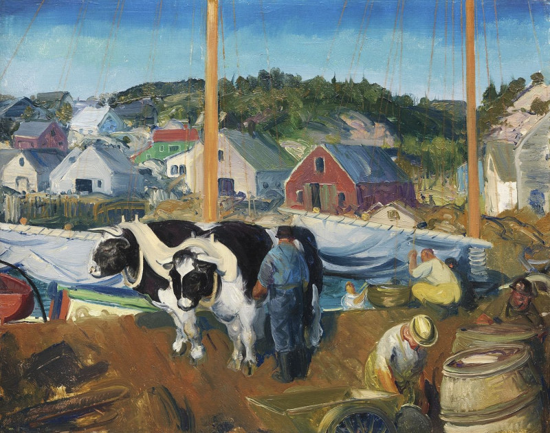 Ox Team, Wharf At Matinicus reproduction of painting by George Bellows. ALL GICLEE PRINTS