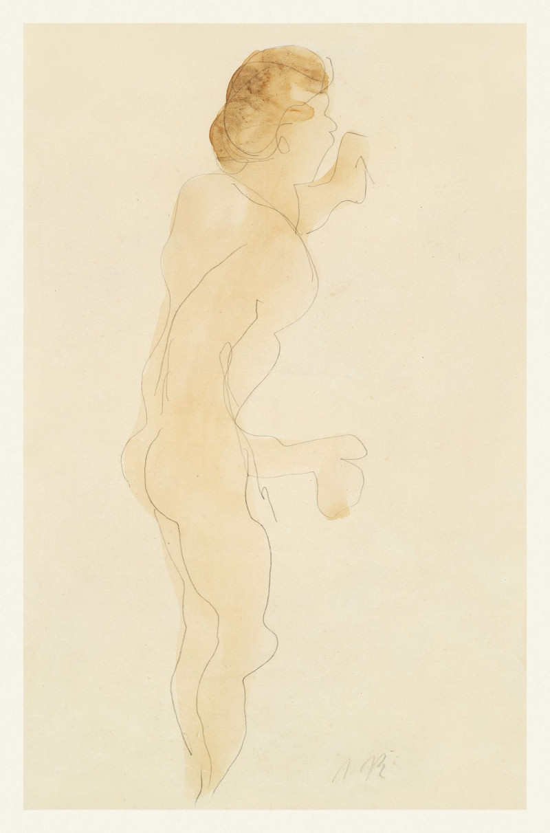 Naked Woman Posing, Vintage Nude Illustration reproduction of painting by Auguste Rodin. Nude