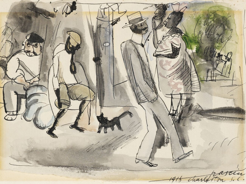 Figures And Cat In Park reproduction of painting by Jules Pascin. ALL GICLEE PRINTS