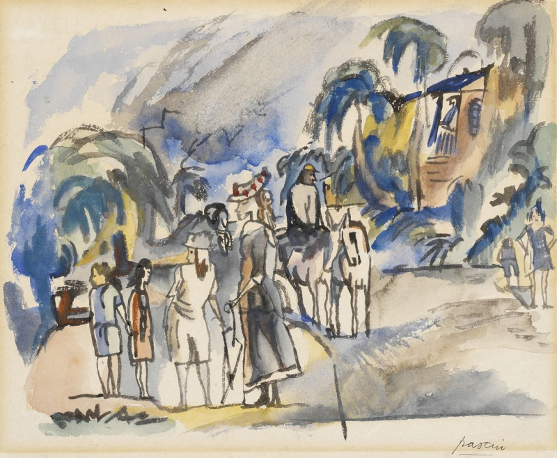 Southern Landscape With Figures And Horses reproduction of painting by Jules Pascin. ALL GICLEE PRINTS