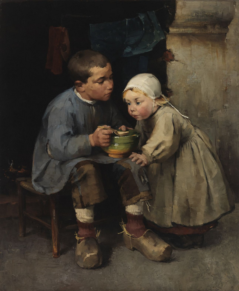 A Boy Feeding His Little Sister, 1881 reproduction of painting by Helene Schjerfbeck. ALL GICLEE PRINTS