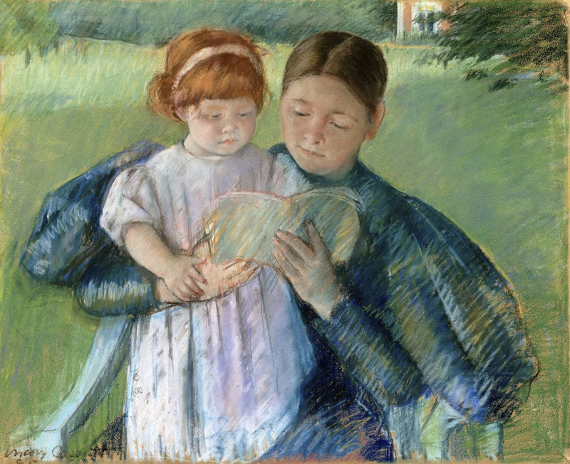 Mary Cassatt reprodukcija Nurse Reading To A Little Girl, VISOS REPRODUKCIJOS , paveikslai, reprodukcijos internetu