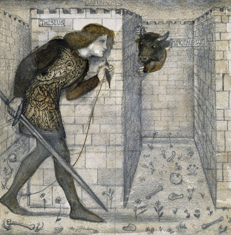 Tile Design - Theseus And The Minotaur In The Labyrinth reproduction of painting by Edward Burne Jones. ALL GICLEE PRINTS